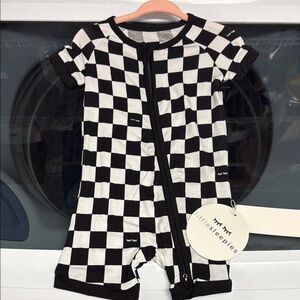 NWT Little Sleepies Checkered Black and White Shorty Zippy